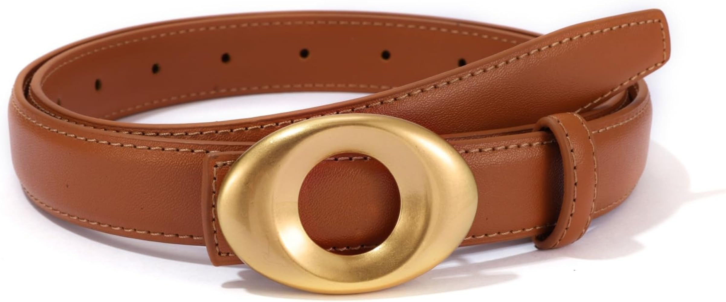 Women's Elegant Casual Genuine Leather Belt with Matte Oval Vintage Gold Buckle for Jeans Pants D... | Amazon (US)