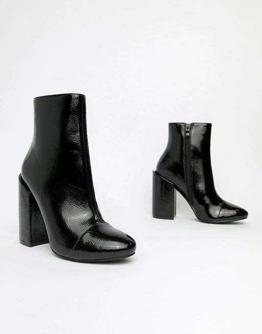 RAID Dolley Black Patent Heeled Ankle Boots | ASOS US