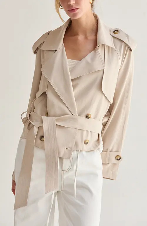 CRESCENT Double Breasted Crop Trench Coat in Bone at Nordstrom, Size Medium | Nordstrom