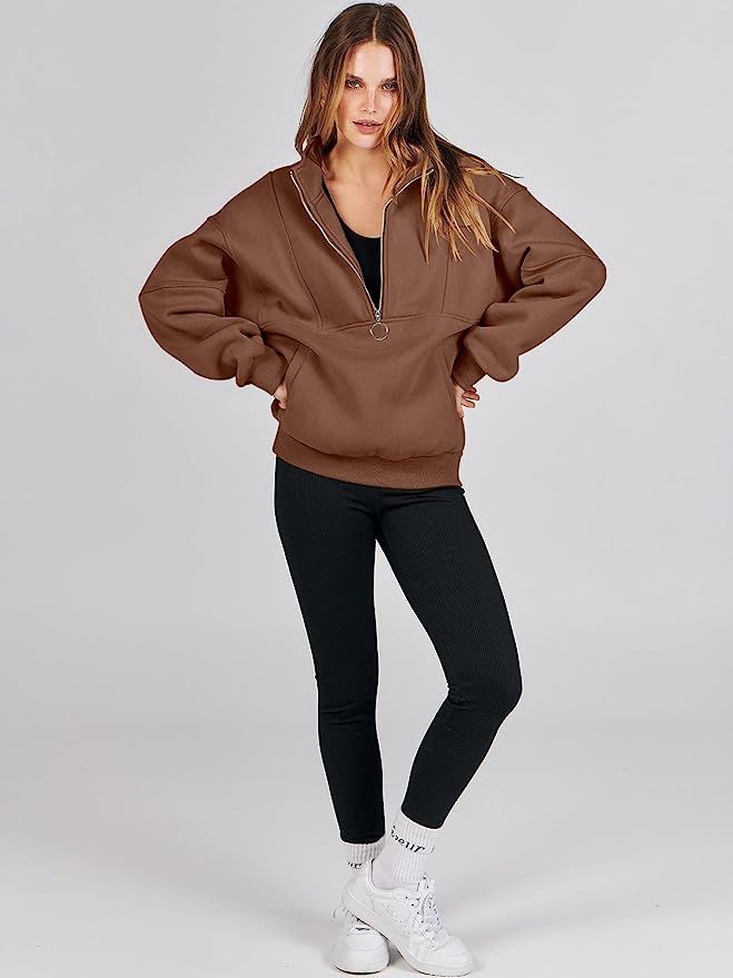 ANRABESS Women’s Oversized Half Zip Sweatshirt Crewneck Long Sleeve Fleece Pullover Hoodie Fall... | Amazon (US)
