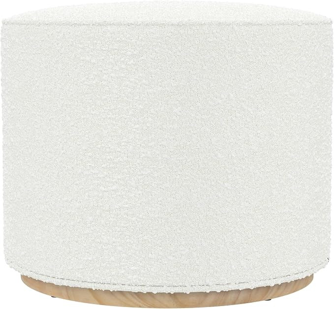 Spatial Order 22" Round Ottoman with Wooden Base - Cream Textural Fabric | Amazon (US)