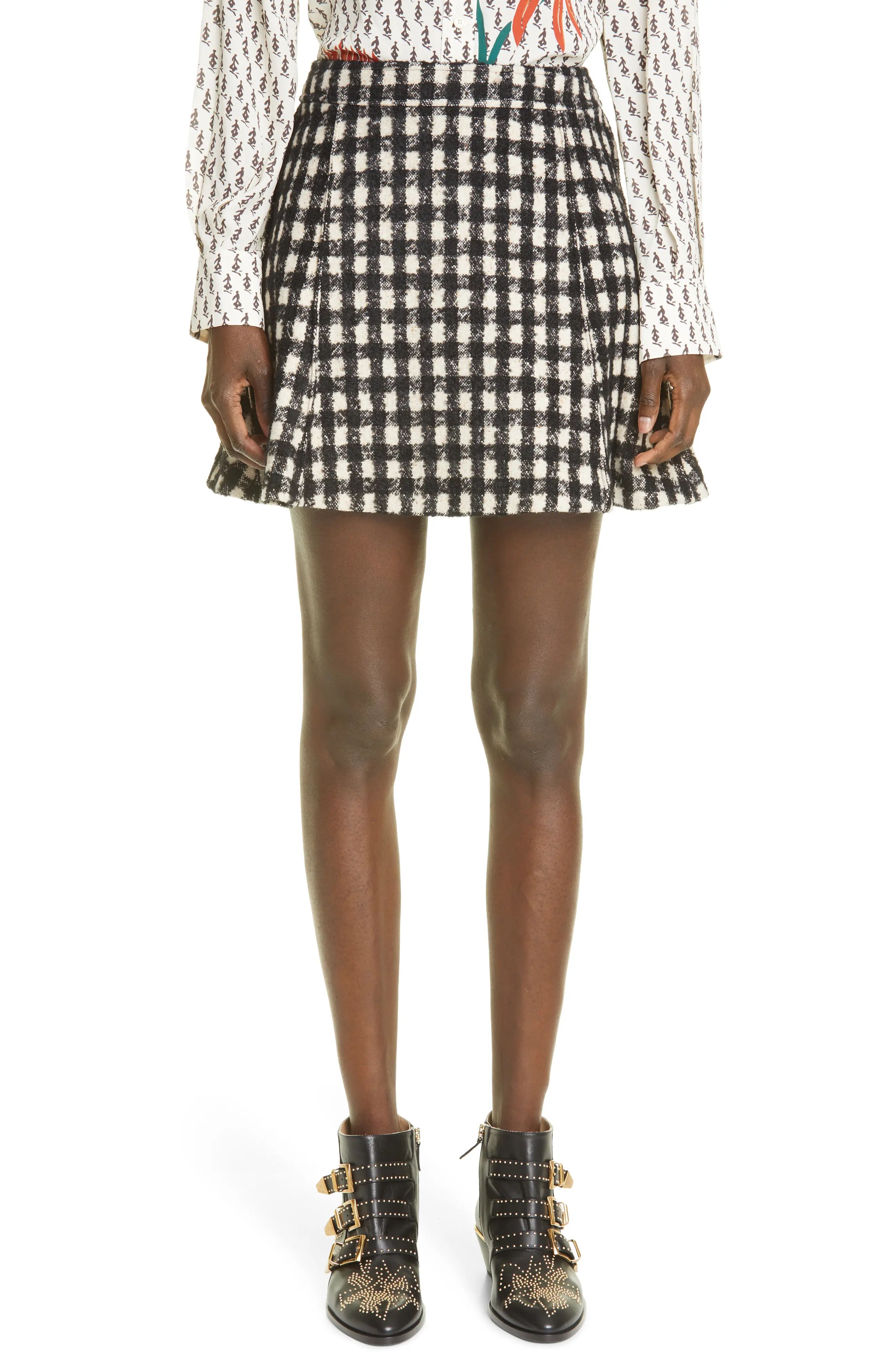 Chloe Check Skirt, Size 6 Us in Black White 1 905 at Nordstrom | Nordstrom