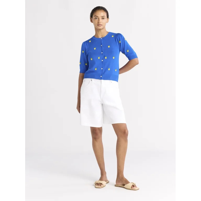 Free Assembly Women's Beaded Cardigan Sweater with Puff Sleeves, Lightweight, Size XS-XXL | Walmart (US)