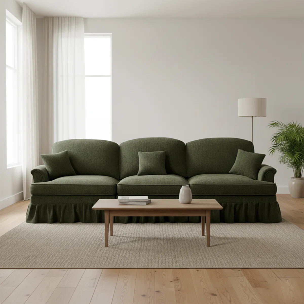 107.1 '' Sofa With Flared Arms, Removable Pleated Skirt, Chenille Upholstery | Wayfair North America