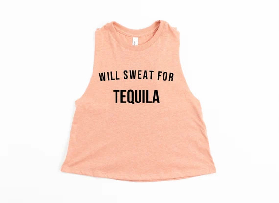 Will Sweat For Tequila Women's Cropped Racerback Tank, Funny Gym Tank, Workout Crop Top, Margarit... | Etsy (US)