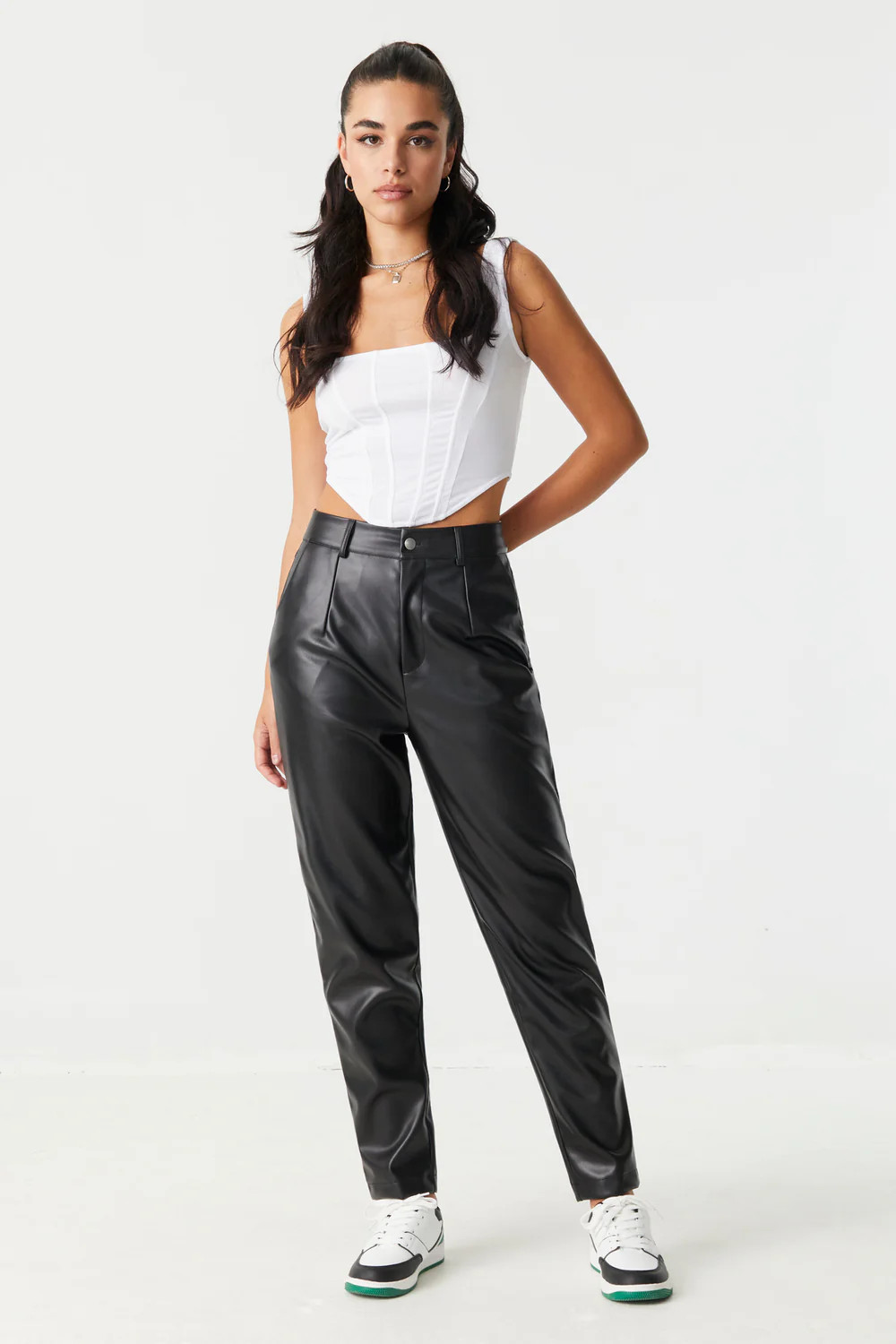 Faux-Leather Pleated Mom Pant | Charlotte Russe