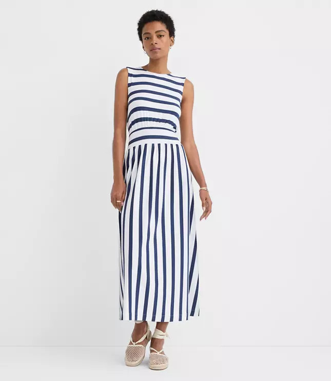 Striped Cutout Back Midi Dress | LOFT