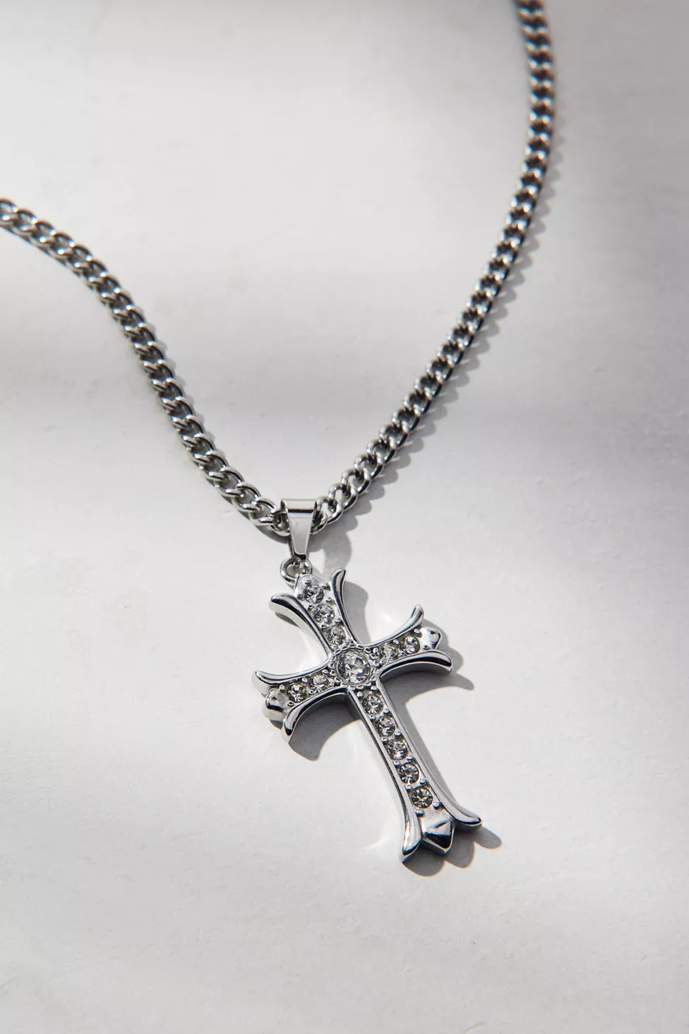 Pave Rhinestone Cross Pendant Waterproof Necklace | Urban Outfitters (US and RoW)