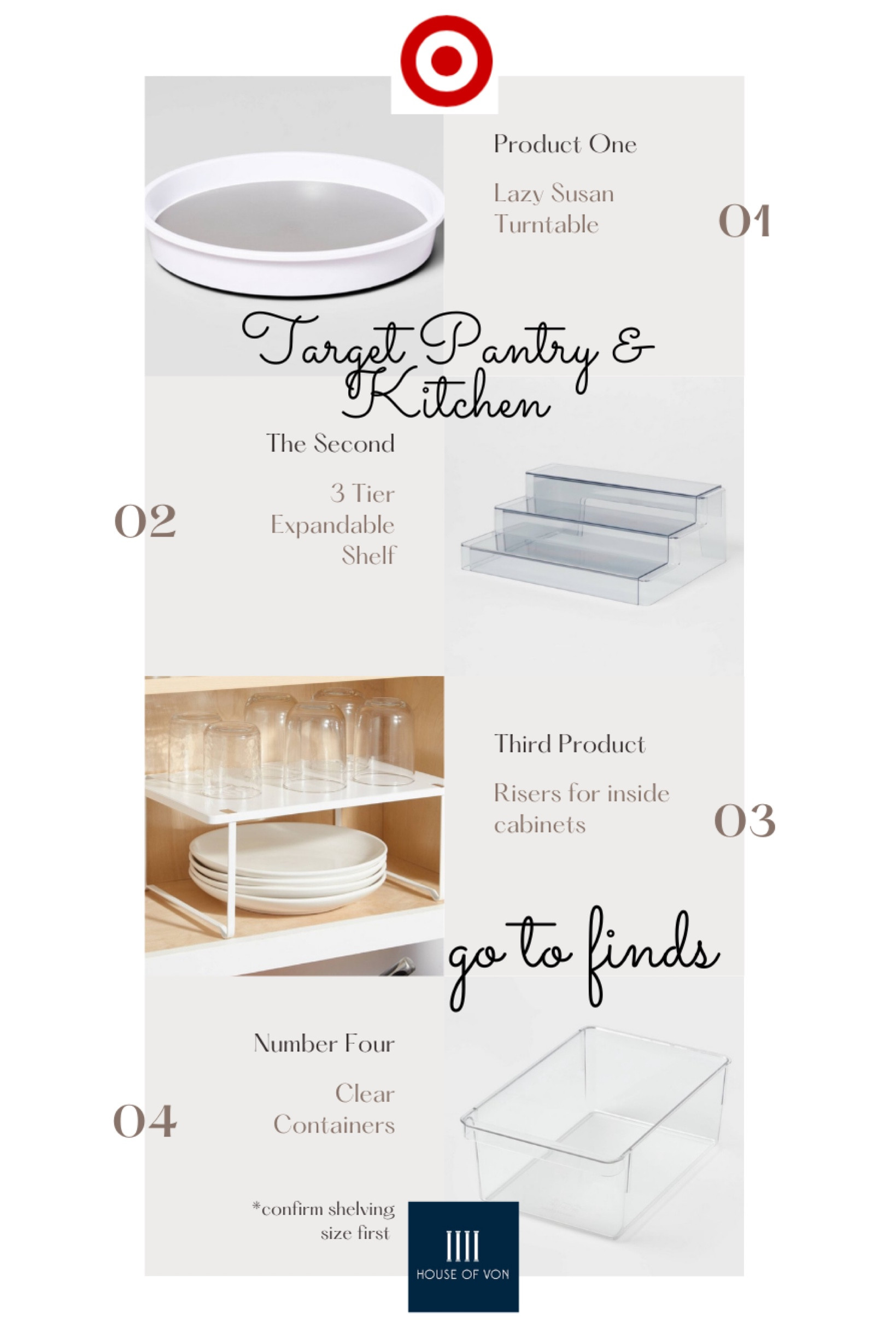 Whenever, I’m organizing or setting up a new kitchen, these are my top four must have products found @target  
Before you head to the store, be sure to Declutter first  and measure the size and depth of your cabinet and pantry shelves. 

#LTKMostLoved #LTKHome #LTKSaleAlert