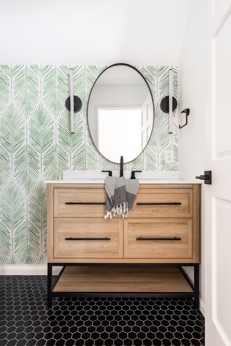 Small bathroom space with a punch of character 💚 and a 42” ready to install vanity for under $600!

#LTKhome