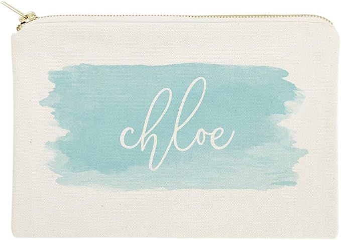 The Cotton & Canvas Co. Personalized Name Blue Watercolor Cosmetic Bag and Travel Make Up Pouch | Amazon (US)