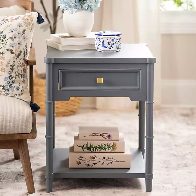 Genevieve French Blue Wood Side Table | Kirklands