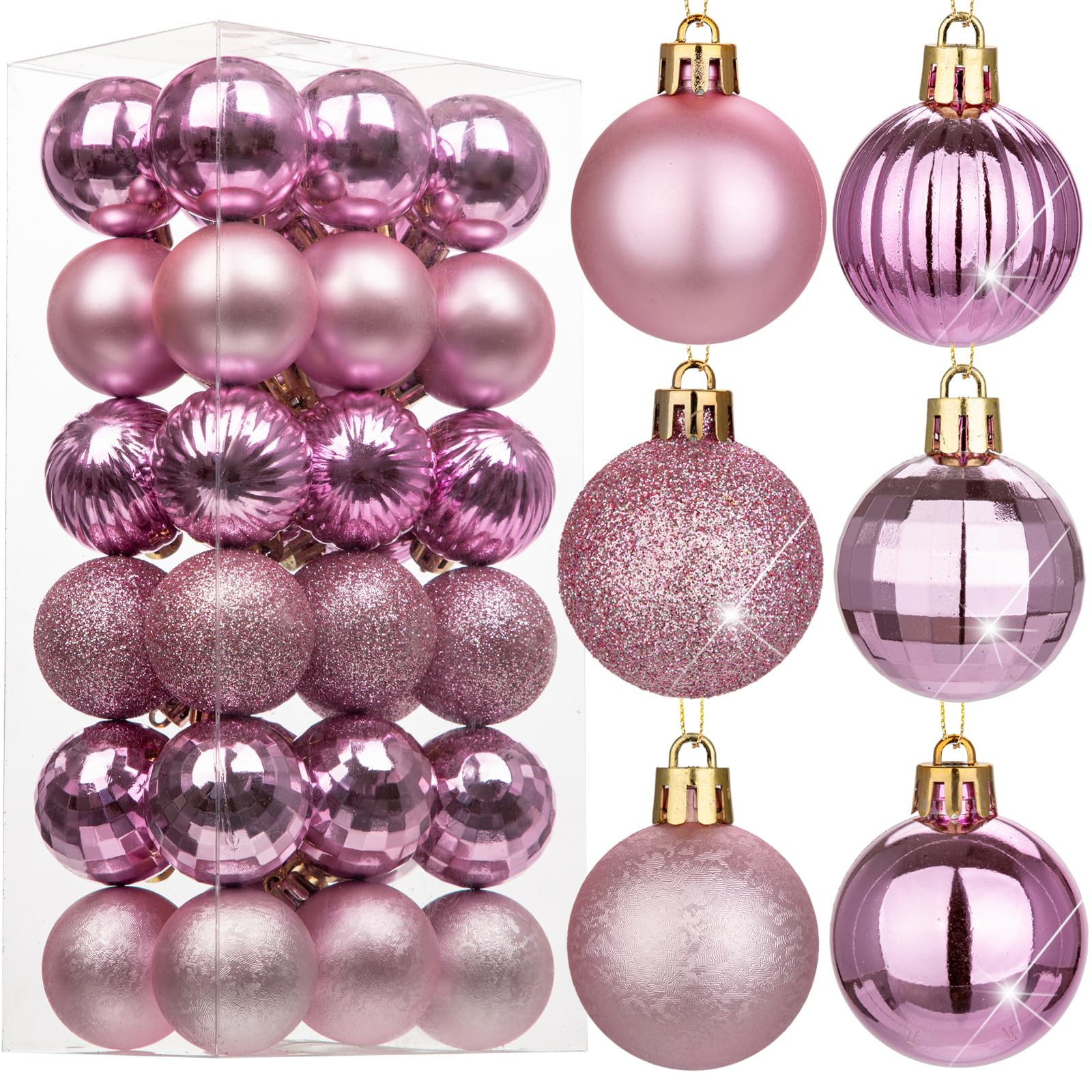 Hollyone 1.57" Bubblegun Pink Christmas Ornaments for Christmas Tree 36 Pcs Mini Shatterproof Bal... | Amazon (US)