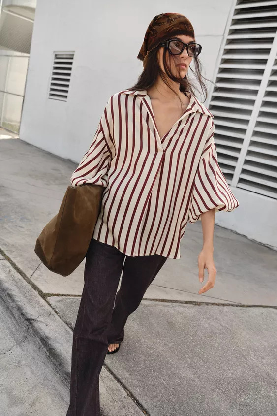 STRIPED BALLOON SLEEVE SHIRT | Zara US