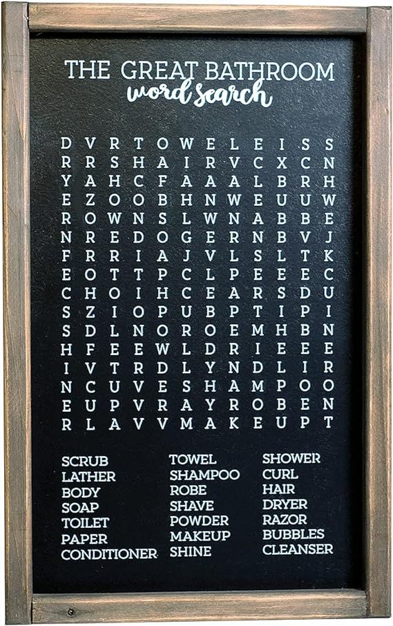 Lavender Inspired Bathroom Word Search-Framed Wooden Sign-Funny Bathroom Wall Art Decor-Rustic Fa... | Amazon (US)
