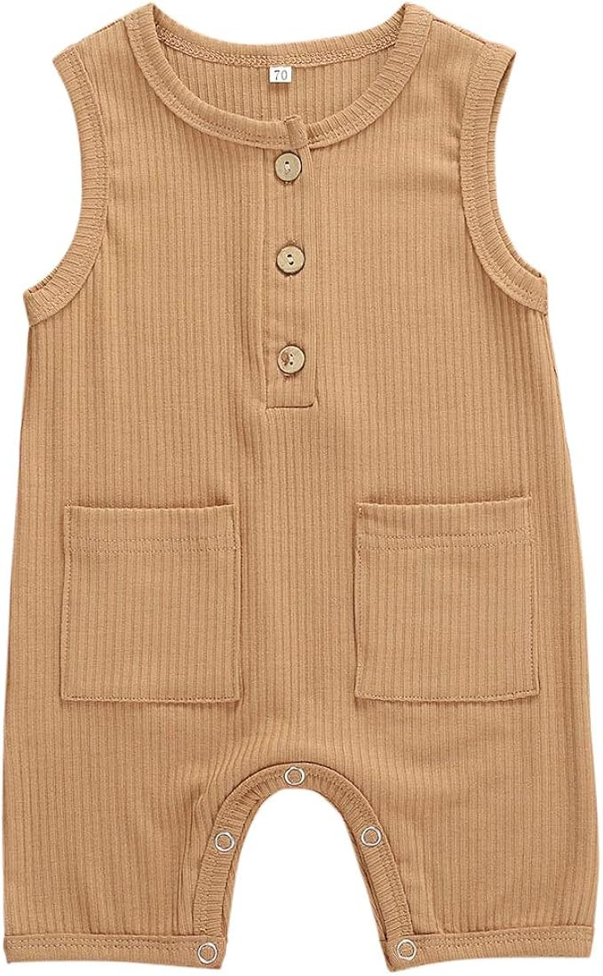 XFLnaraz Newborn Infant Baby Boys Girls Solid Romper Cotton Button One Piece Romper Jumpsuit | Amazon (US)