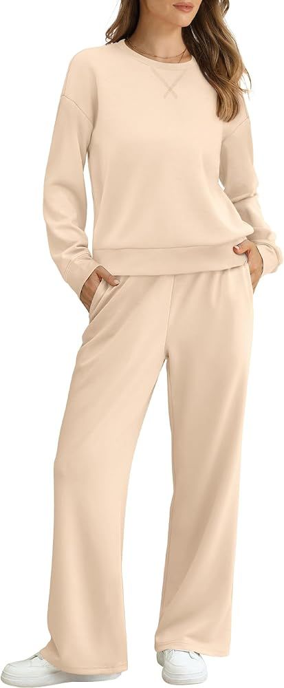 Saloogoe Lounge Sets for Women 2 Piece Sweatsuits Travel Outfits Fall Crewneck Sweatshirts Wide L... | Amazon (US)