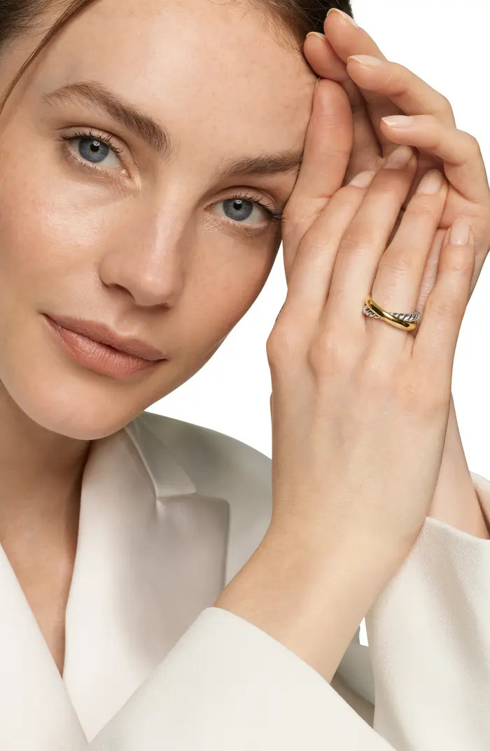 Crossover Two-Row Ring in Sterling Silver with 14K Yellow Gold, 7.5mm | Nordstrom