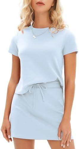 EXLURA Womens Summer 2 Piece Short Skirt Sets Short Sleeve Tshirt Matching Tennis Skort Cotton Ai... | Amazon (US)