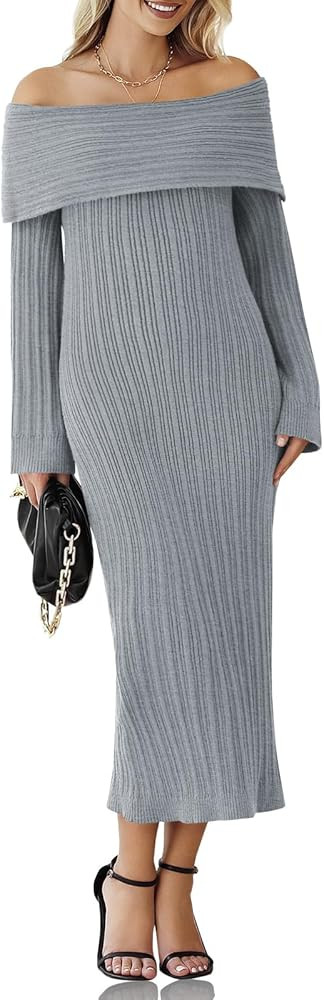 Saodimallsu Womens Off Shoulder Maxi Sweater Dress Long Sleeve Bodycon Sexy Elegant Cocktail Part... | Amazon (US)