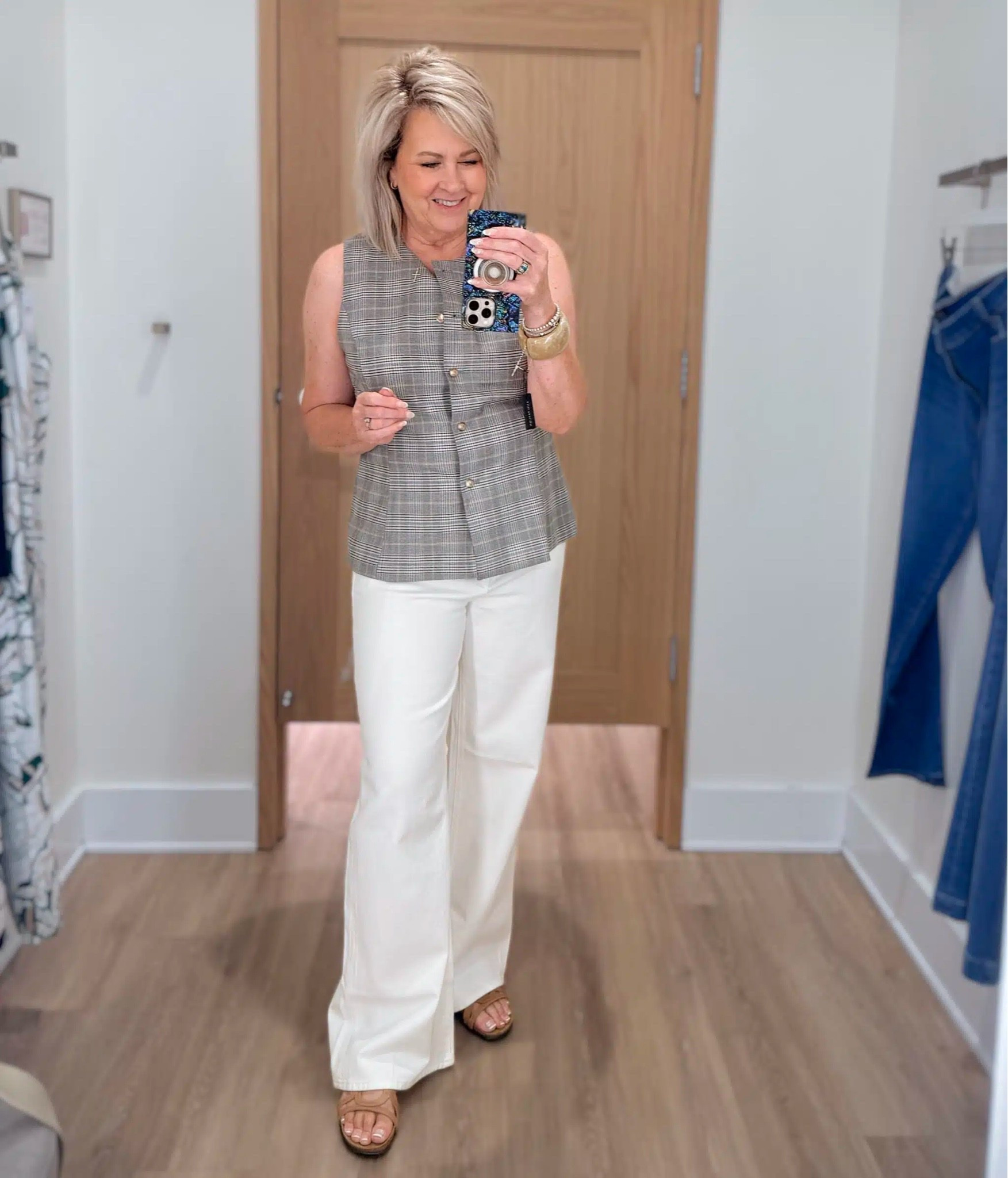 One of my favorite pieces of the try on is this plaid vest. I’m wearing a size 10 and love the fit. I’ve styled it first with the white wide leg jeans.

#LTKOver40 #LTKootd #LTKWorkwear
