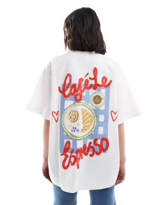 ASOS DESIGN Oversized T-shirt  with cafe le espresso back print graphic in white | ASOS (Global)