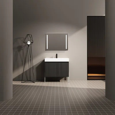 Modern Freestanding Bathroom Vanity With Resin Sink - Dark Oak Accent 36" Cabinet Basin Plentiful Storage | Wayfair North America