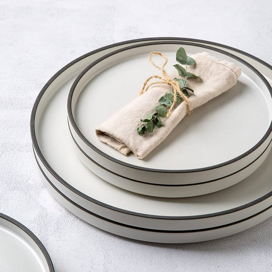 Dinner Plates,10.75 Inch Ceramic Flat Plates Set of 6,High Edge Modern plates for Kitchen,Microwa... | Amazon (US)