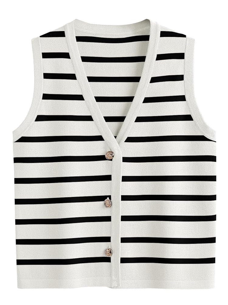 LILLUSORY Summer Vest Tops for Women 2025 Striped Sweater Vests Vacation Button Up Outfits Shirts... | Amazon (US)