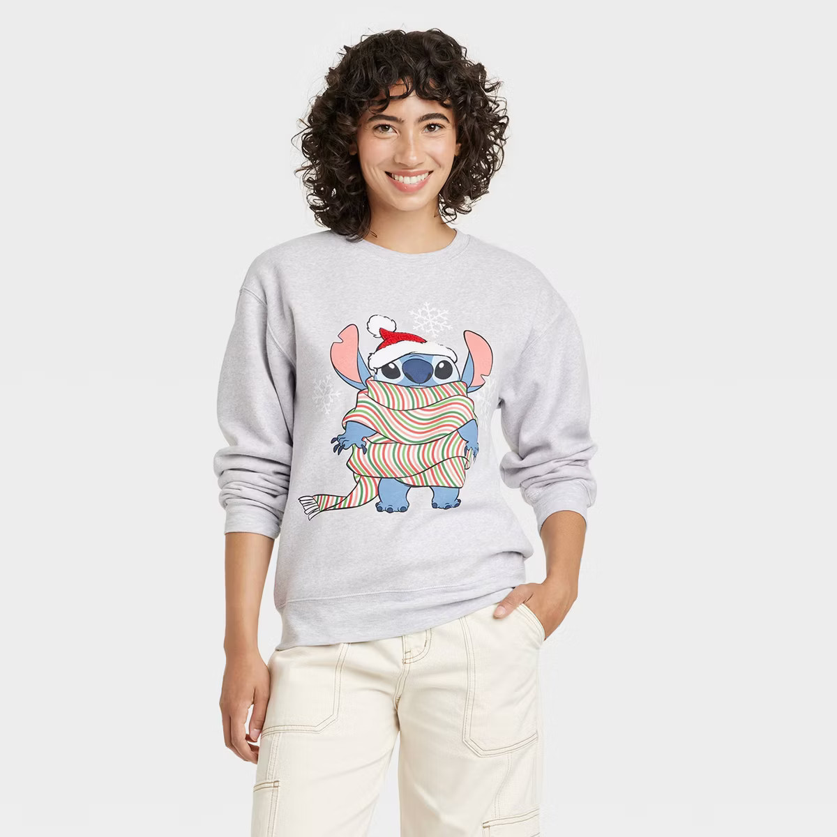 Women's Disney Stitch Holiday Graphic Sweatshirt - Heathered Gray | Target
