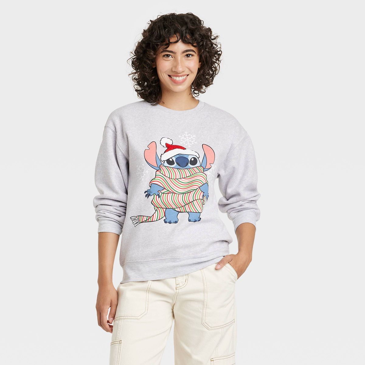 Women's Disney Stitch Holiday Graphic Sweatshirt - Heathered Gray | Target