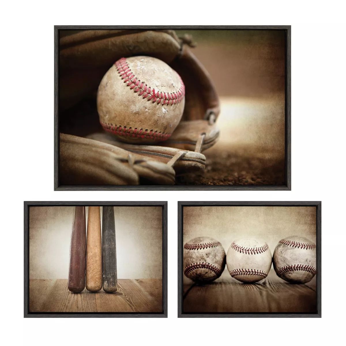 Kate & Laurel All Things Decor (Set of 3) Sylvie Three Vintage Bats Baseball Glove at Home Plate ... | Target