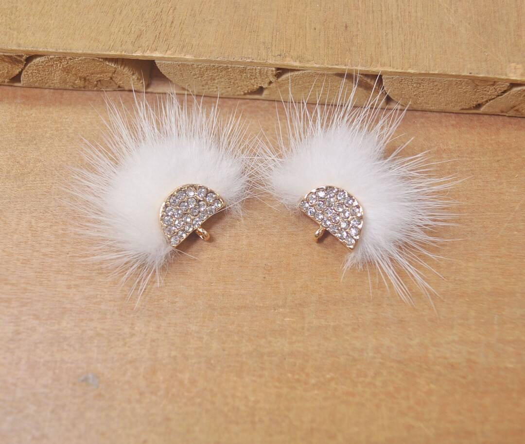 2/4/6/8/10PCS White Filled Earrings Charm With Rhinestone,fan Tassel Mink Fur Earrings Pendant 1.... | Etsy (US)