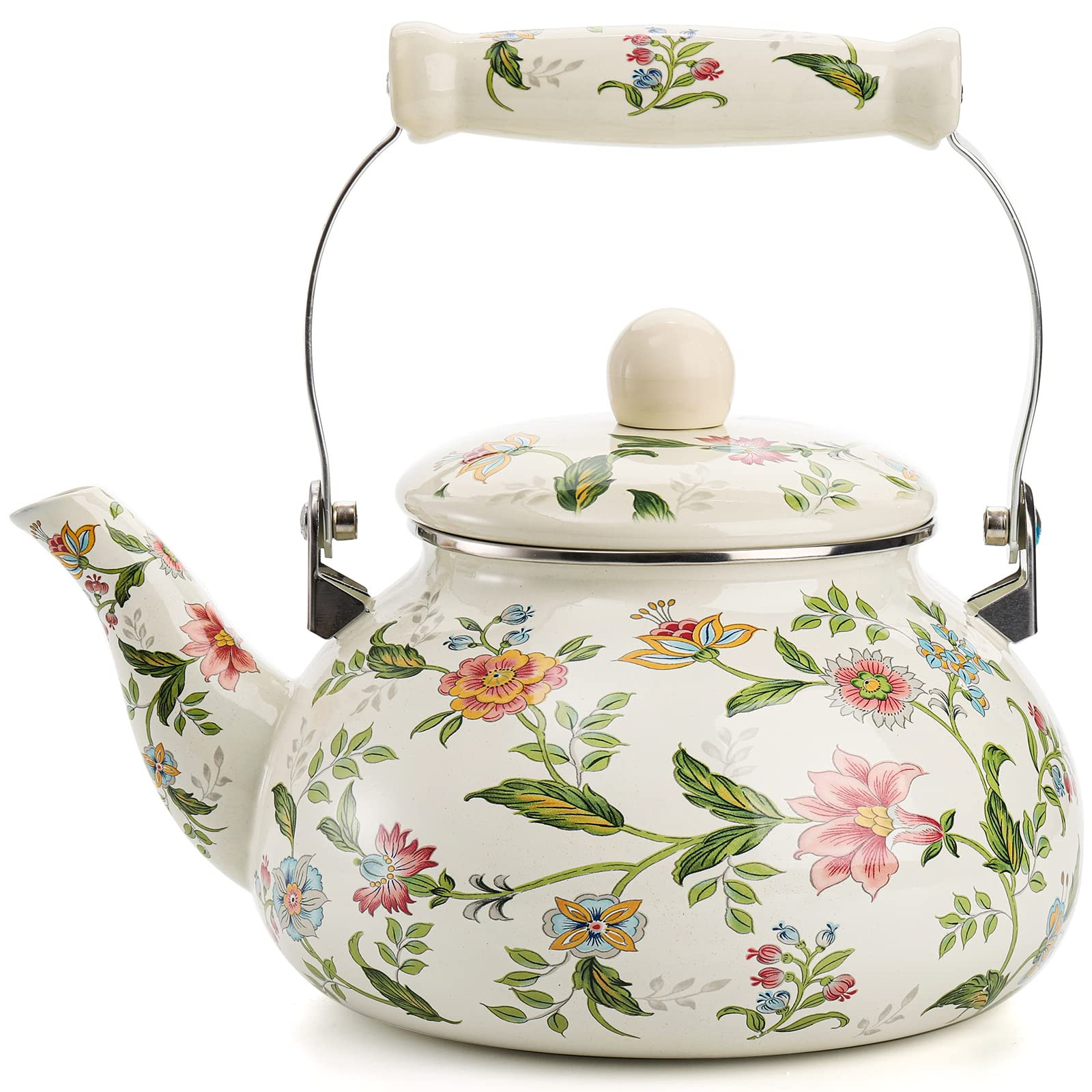 Jucoan 2.6 Quart Vintage Enamel Tea Kettle, Green Floral Enamel on Steel Teapot with Cool Touch P... | Amazon (US)