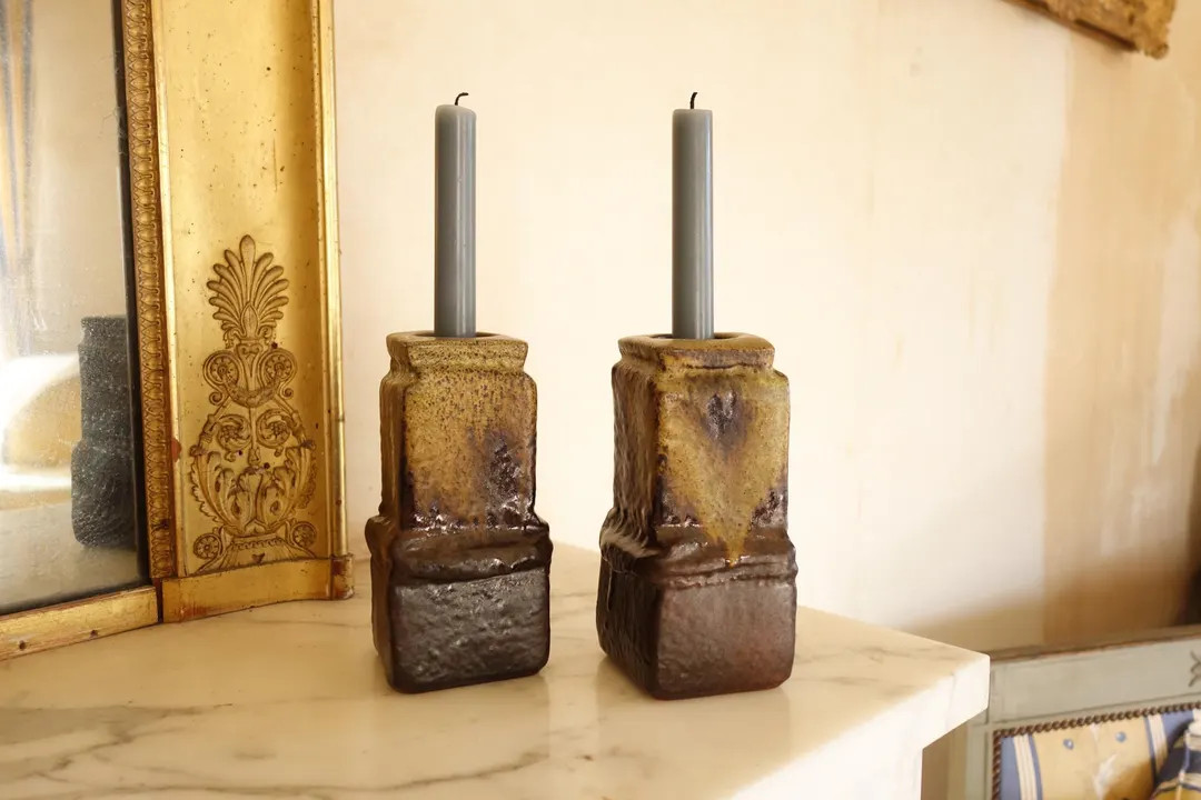 Clay Brutalist Candlestick - Midcentury Pottery Studio Candlesholder - Etsy | Etsy (US)