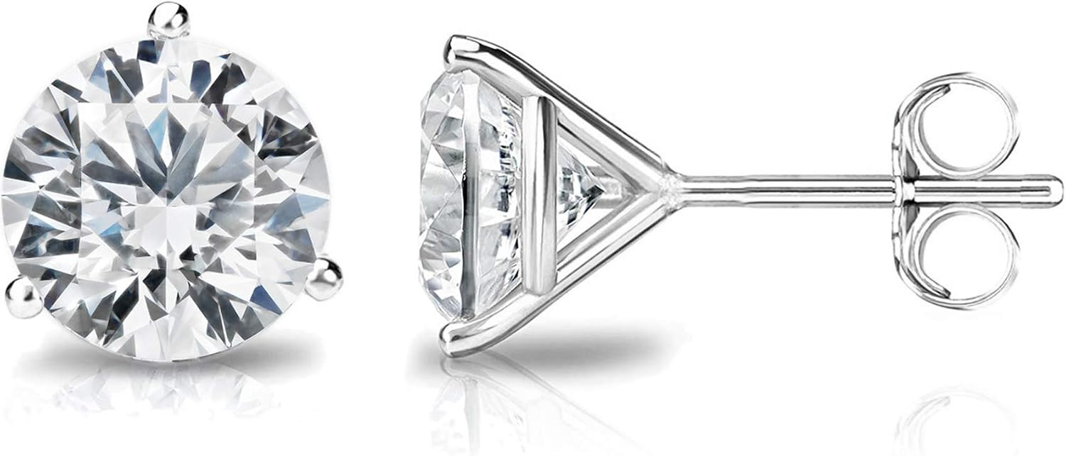 14K White Gold Plated Sterling Silver Cubic Zirconia Stud Earrings for Women Round 7.5mm | Amazon (US)