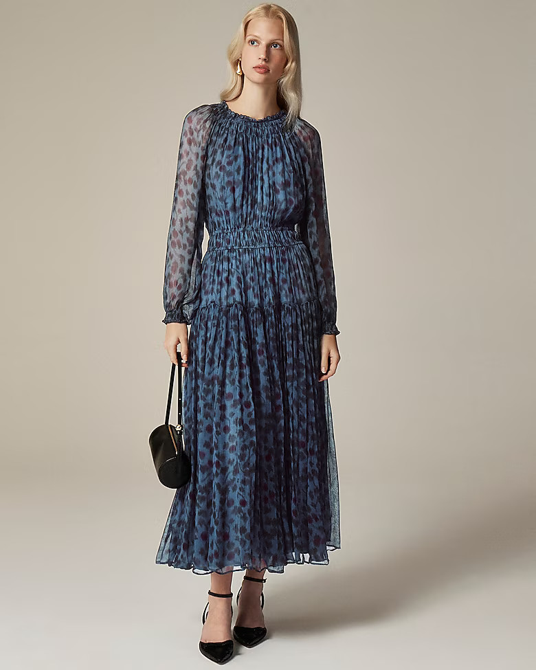 Crinkle chiffon sheer long-sleeve dress in cherry print | J. Crew US