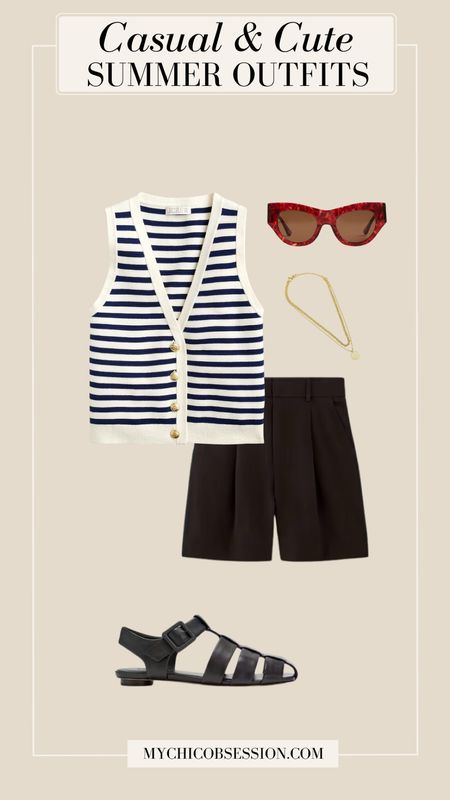 Here’s another way to style your vest as a top for summer. Try pairing it with high-waisted linen shorts, sunglasses, a gold necklace set, and fisherman sandals for a cute and casual look. 

#LTKSeasonal #LTKstyletip
