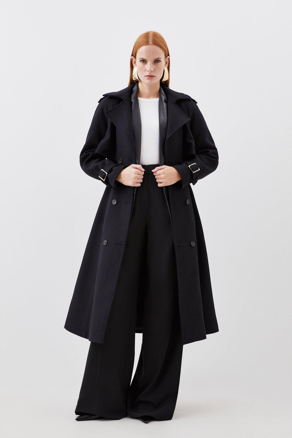 Italian Manteco Wool Blend Tailored Belted Trench Coat | Karen Millen US