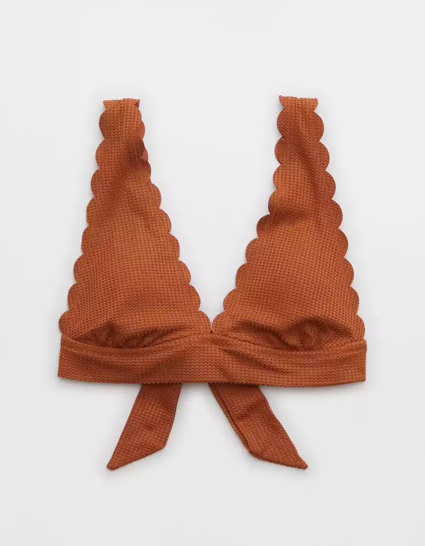 Aerie Waffle Scalloped Tie Longline Triangle Bikini Top | Aerie