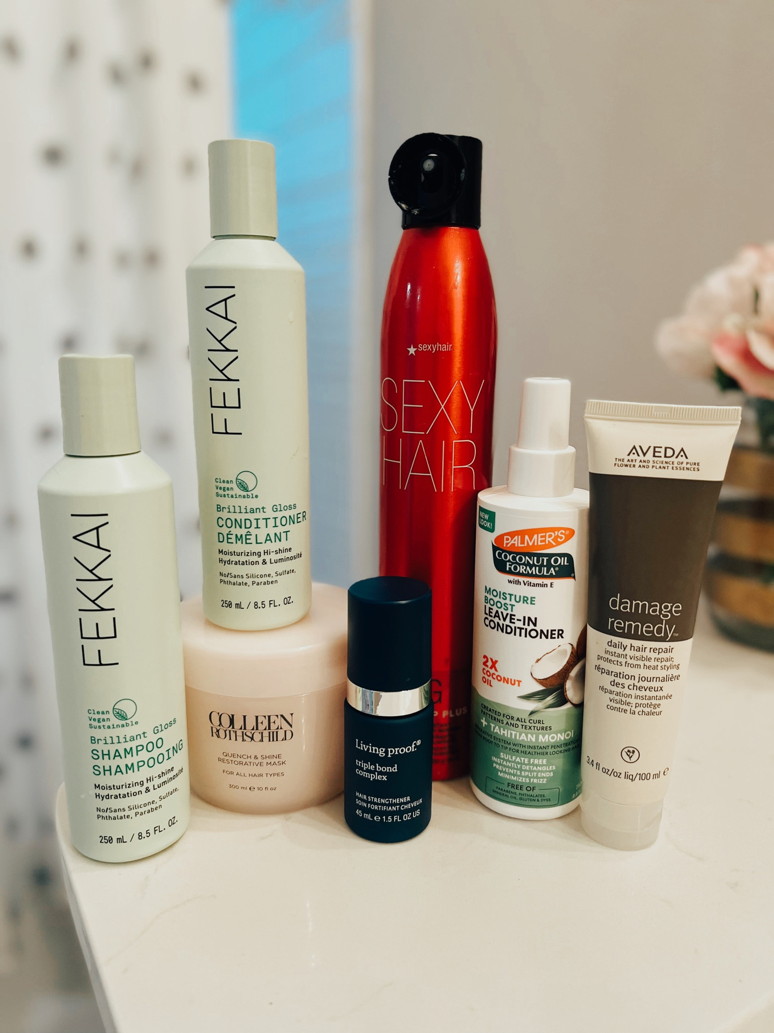 Been traveling and in and out of hotels this month so taking extra good care of my hair when I’m home. 

Here is the lineup lately for when hair is wet: 
- Fekkai shampoo and conditioner
- Follow with Colleen Rothschild deep conditioner the rest of the time in shower, then rinse at end. (I apply then clip under a shower cap)
- After towel dried, spray Root Pump at roots, leave in conditioner at crown, and Living Proof triple bond complex at ends. 
- Right before blow drying, use Aveda Heat Protectant Spray all over.

#LTKitbag #LTKbeauty