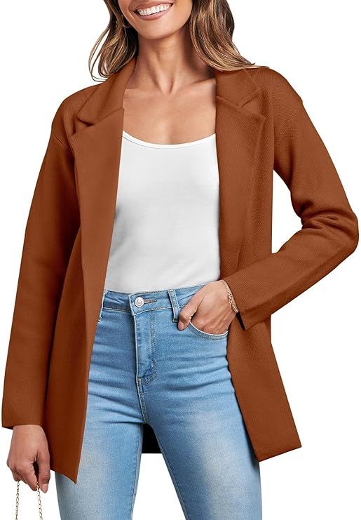 ANRABESS Women's 2023 Open Front Cardigan Coats Long Sleeve Lapel Casual Chunky Sweater Blazer Ja... | Amazon (US)