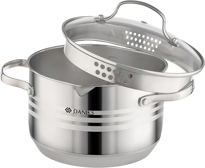 Daniks Tokio Stainless Steel Stock Pot with Glass Lid | Induction 3 Quart | Pasta Pot with Strain... | Amazon (US)