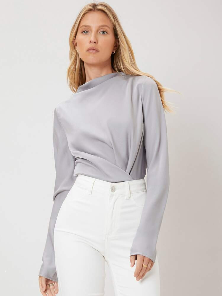 MOTF PREMIUM ACETATE COWL NECK TOP | SHEIN