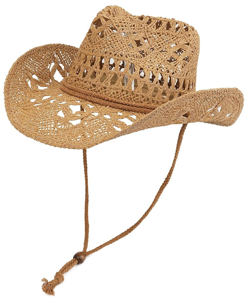 Straw Cowboy Hat for Women and Men with Shapeable Wide Brim Sun Beach Western Cowgirl Hat | Amazon (US)