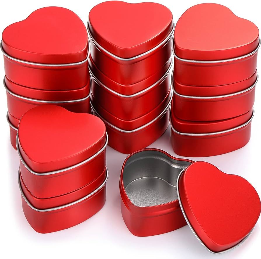 Vesici 12 Pack Valentine's Day Heart Shaped Candle Tin Sealed Empty Candle Jars Lids Making Candl... | Amazon (US)