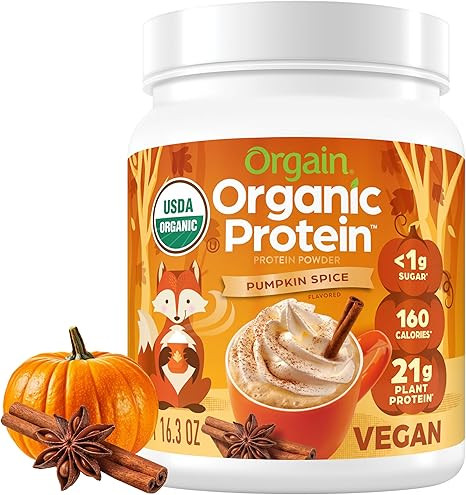 Orgain Organic Vegan Protein Powder, Pumpkin Spice Seasonal Flavor - 21g of Plant Protein, 5g Pre... | Amazon (US)