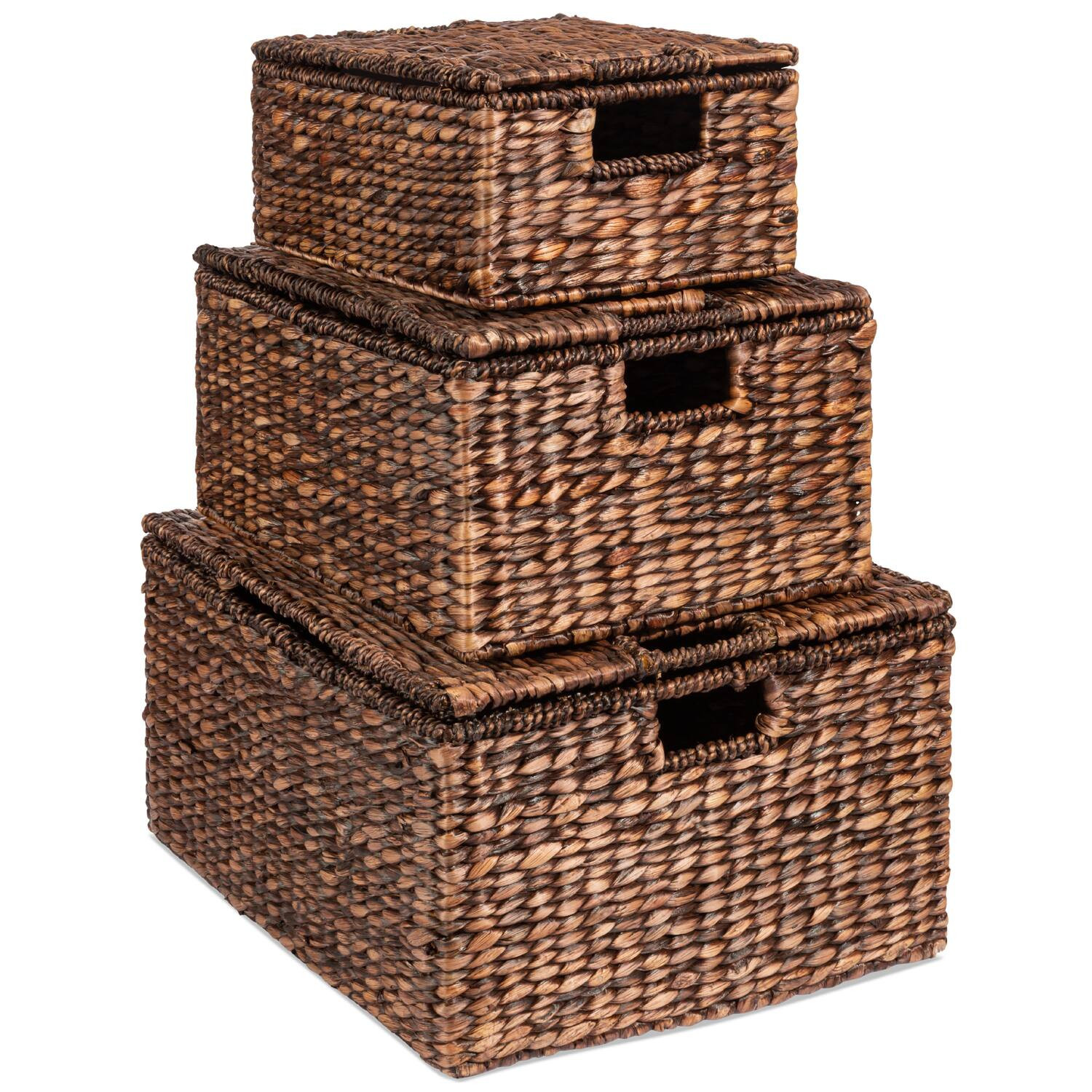 Best Choice Products - Set Of 3 X-Large Multipurpose Hyacinth Storage Baskets, Handwoven Rectangular Organizer Tote - Brown | Best Buy U.S.