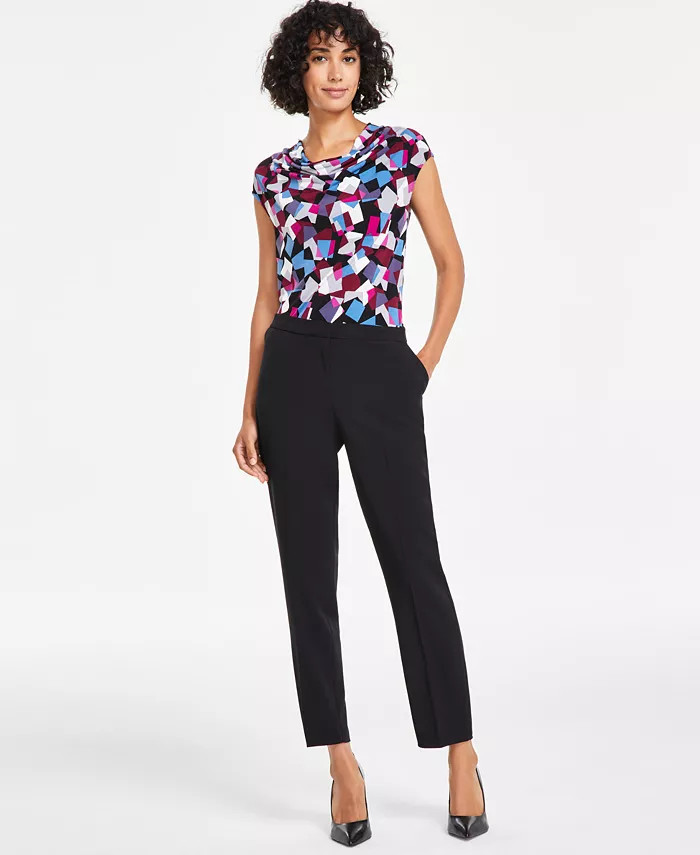 Kasper Slim Straight-Leg Elastic-Back Pants - Macy's | Macy's