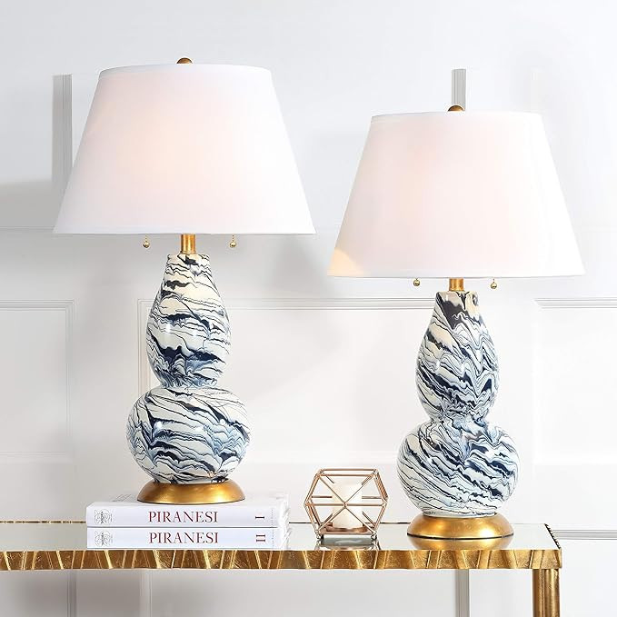 SAFAVIEH Lighting Collection Modern Swirls Navy / White 29-inch Bedroom Living Room Home Office D... | Amazon (US)